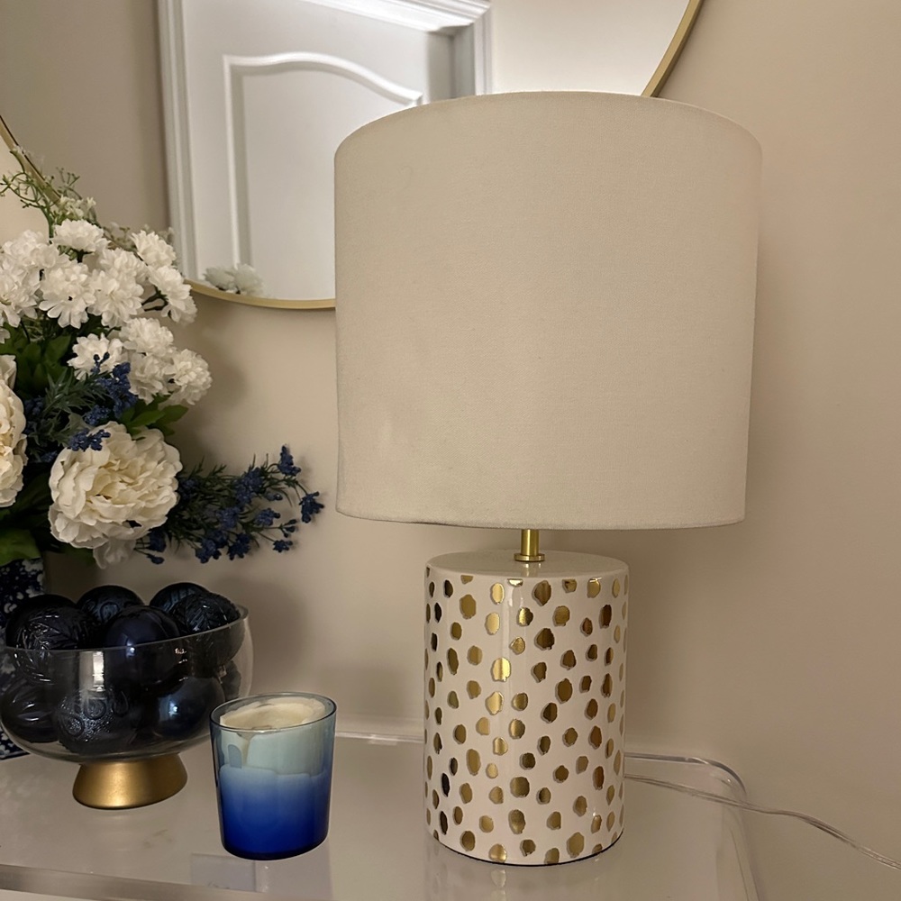 Kate Spade Gold and White Flamingo Dot Lamp